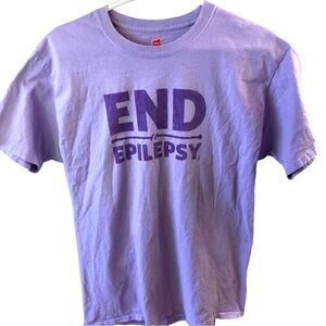 Hanes Preshrunk Cotton Tee Men L Purple with Front Graphic End Epilepsy